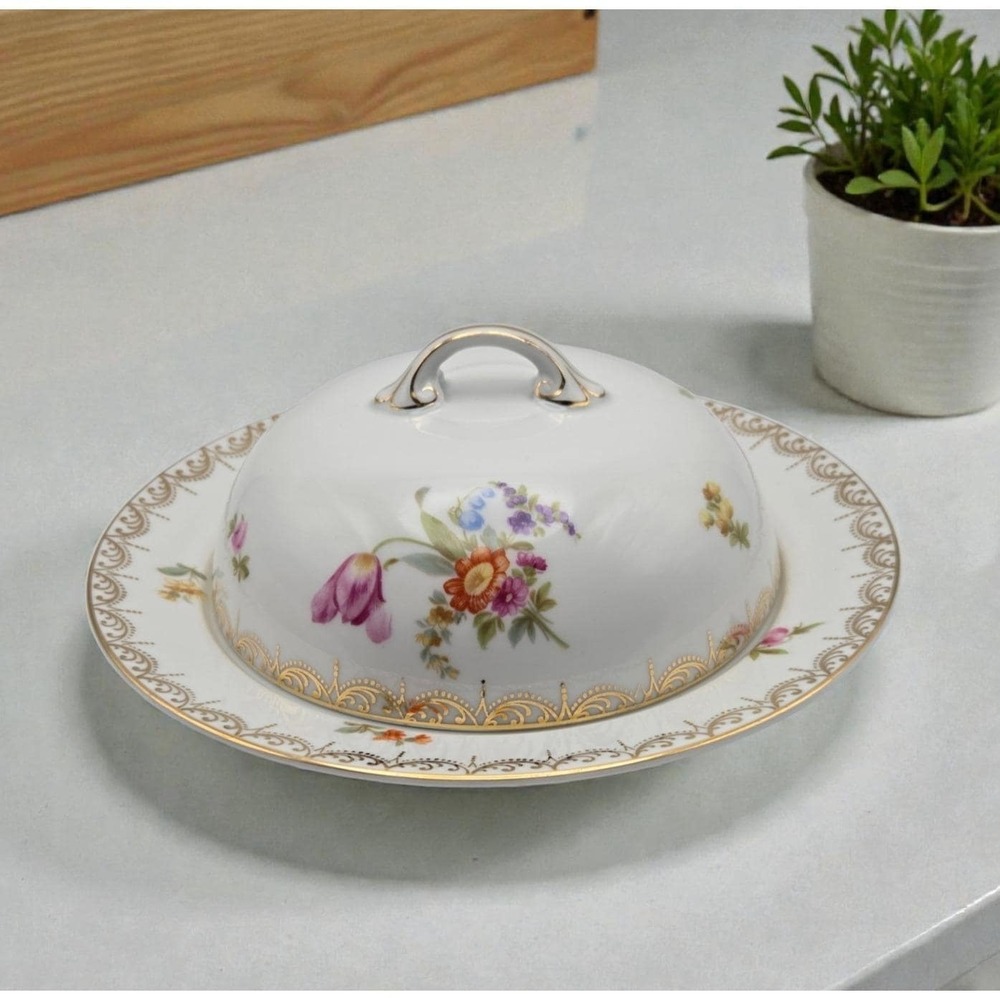 Rosenthal Selb Bavaria Dresden Flowers Covered Butter Dish With Insert Germany